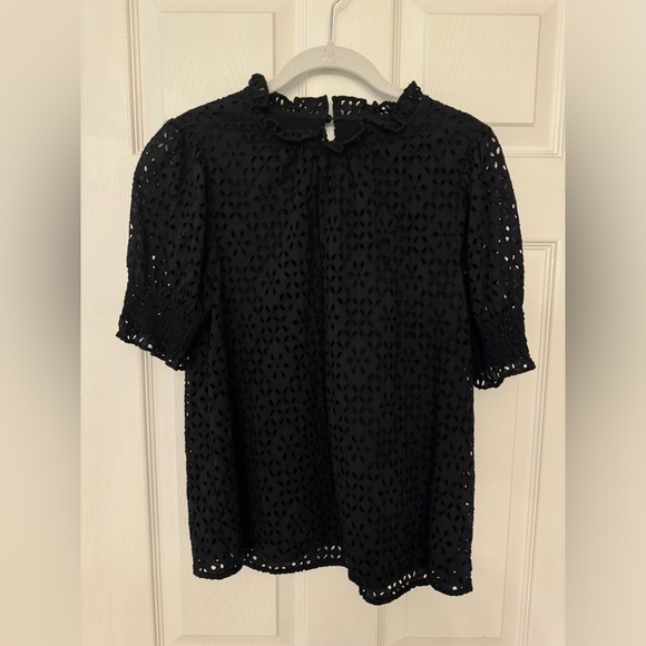 J. Crew Black Eyelet Short Sleeve Top Size Small - Picture 3 of 3